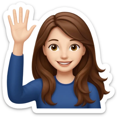 long lenght hair brown and say hi with hand sticker