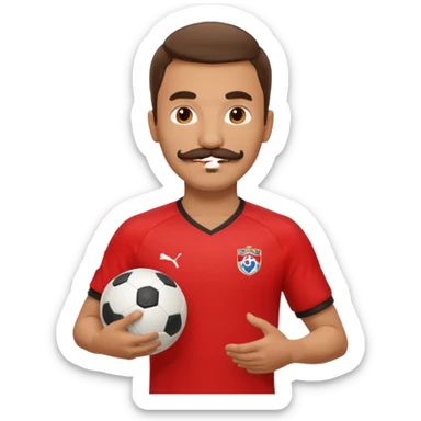 man soccer player red jersey with mustache holding soccer ball sticker