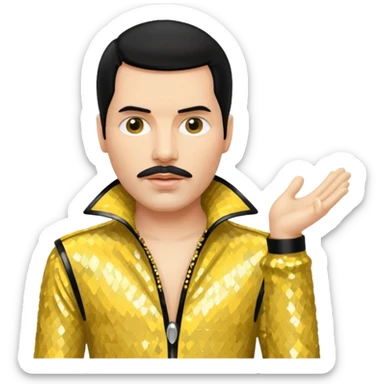 Freddie Mercury with black hair, yellow sequin outfit sticker