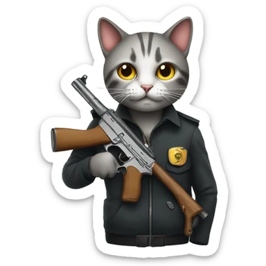 cat holding a gun sticker