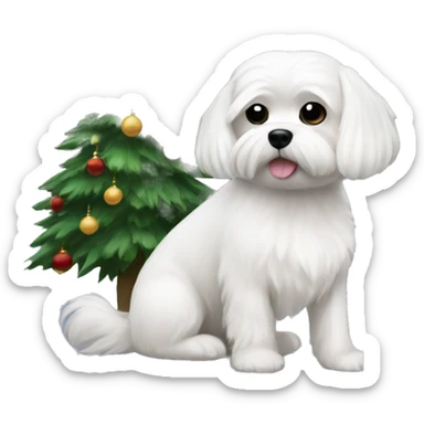  white maltese dog and Christmas tree sticker
