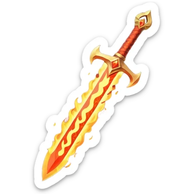 fire guardian sword object icon, flaming blade, glowing lava runes, ember sparks, fantasy weapon, 3D cartoon, mobile game icon style, centered, clean background, no text, no watermark
 sticker