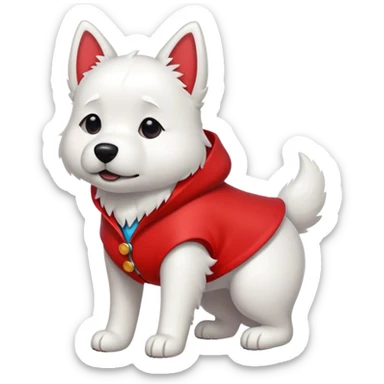 White dog wearing a red coat sticker