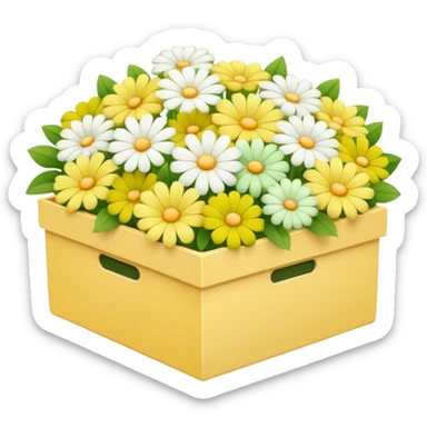 box full of yellow, white and green flowers. pastel colors sticker