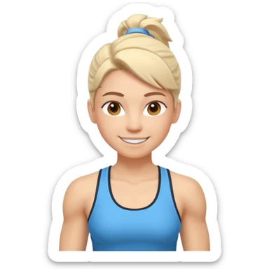 cute fitness coach portrait, head and shoulders only, sporty tank top, friendly smile, strong look, 3D cartoon, mobile game icon style, clean background, no text, no watermark
 sticker