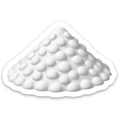 mound of powdered sugar, fine and fluffy, pure white, uneven surface, scattered dust particles, soft and light, 3D clean style, no faces or extras sticker