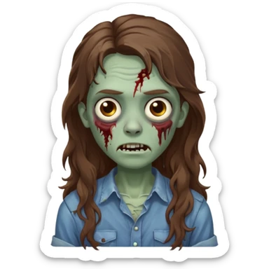 zombie com cabelo ondulado longo marrom e sem franja amigável  sticker
