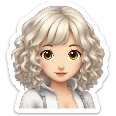 Cyber bunny anime curly brunet girl sticker