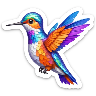 a hummingbird with orange, white, blue, and purple feathers sticker