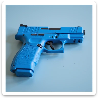 photorealistic blue pistol with a matte finish, no heart shapes or motifs, on a white background sticker