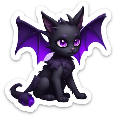 Anthro-Cute-Edgy-Demonic-Bat-Cat-Black-Purple-Contrast-Colors-Fantasy-Fur-Sona-Chibi-Shiny-Fakémon-Hybrid with horns full body sticker