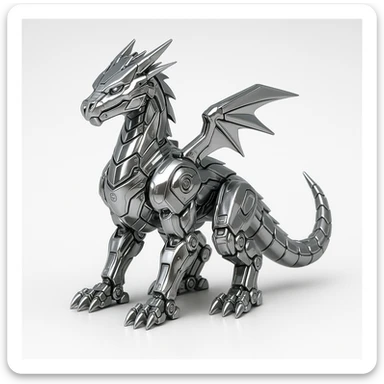 futuristic robotic dragon with chrome finish, exposed machinery, glowing energy lines, 1:1 aspect ratio sticker