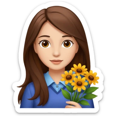 Women with long brown hair and brown eyes with flowers in her hand sticker