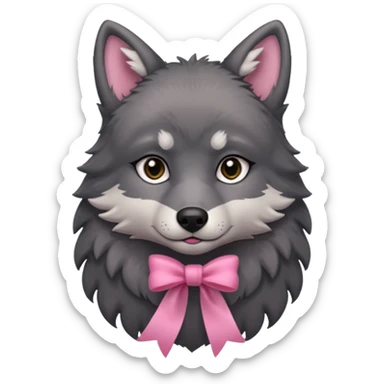 sad cute dark grey wolf with a pink ribbon sticker