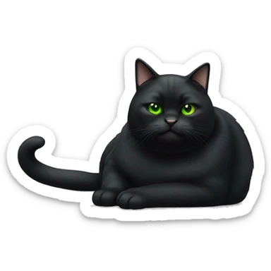 fat black cat with green eyes  sticker