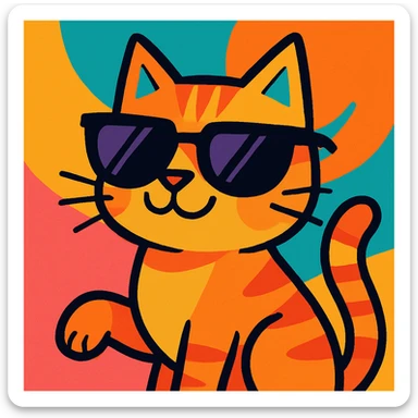 a cool cat wearing sunglasses, fun and expressive style, vibrant toon style sticker