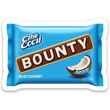 "Draw a Bounty bar in its blue wrapper with white coconut logo." sticker