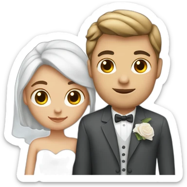 white couple marriage and holding gray cat sticker