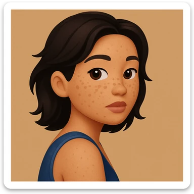 turn the second man in emoji style of the 1st image, match the facial features and match dressing style of the 2nd image, she is wearing blue tank top lose, side pose sticker