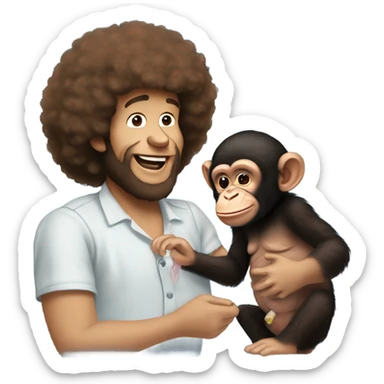 Bob Ross bottle feeding a baby chimpanzee sticker