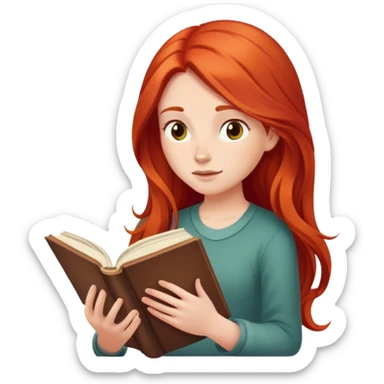girl with long red hair reading a book sticker