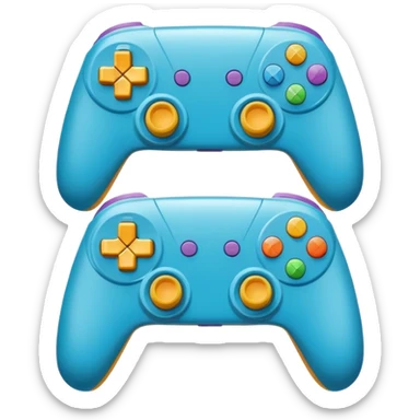Create a modern, high-quality emoji featuring two gaming controllers to represent multiplayer gaming. keep it side by side and rotate the sides in opp direction and cartoon style  sticker