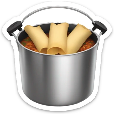 Stainless steel pot with black handlers, tamales inside sticker