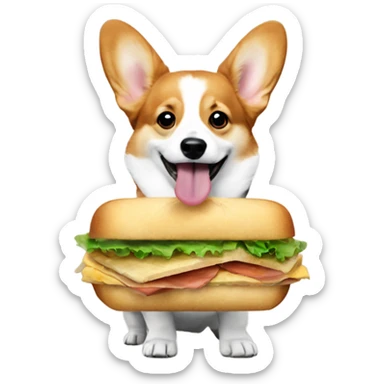 Corgi with a sandwich in its mouth sticker