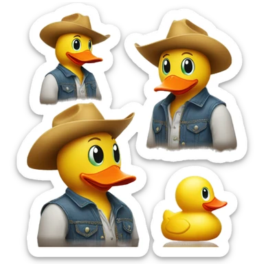 yellow rubber duck with a cowboy hat sticker