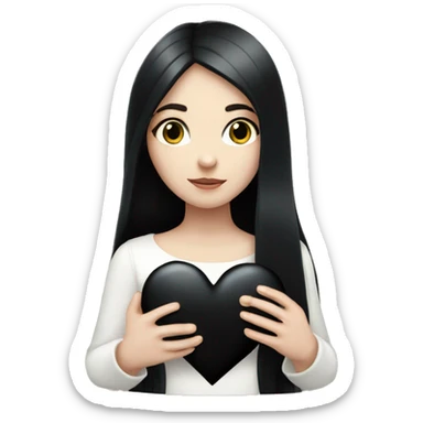 Pale girl with long black hair holding black heart in her hands  sticker