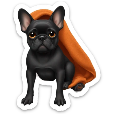 Black frenchie with burnt orange blanket  sticker
