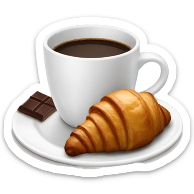 White cup of coffee with a chocolate croissant on a plate sticker