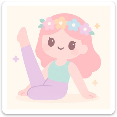 pink pilates girl with a flower crown, gentle and dreamy sticker