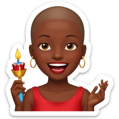 Classic mustang dark women with shaved head sing happy birthday sticker