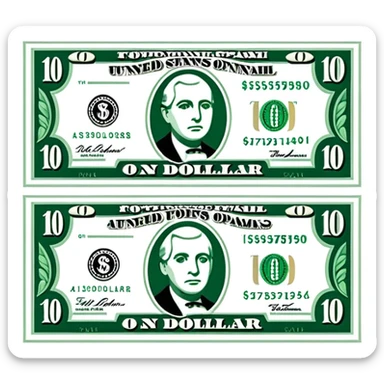 one 10 dollar bill flat  sticker