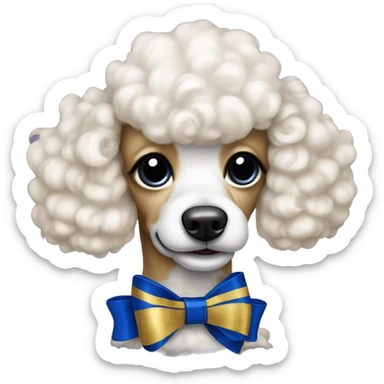 Royal blue and gold bow on white poodle sticker