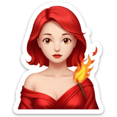Woman slowly letting red silk fall from her shoulders, firelight flicker sticker