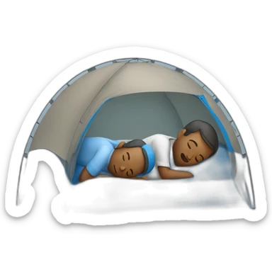 two fathers laying asleep inside a blue tent sticker