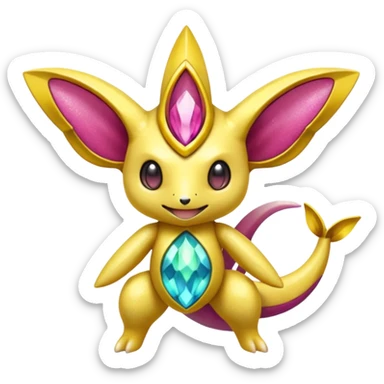 Elemental shimmering lucky charming smiling cute Genesect-Jirachi-Dragalge-Hawlucha-Pokémon-Fakémon-hybrid-creature sticker