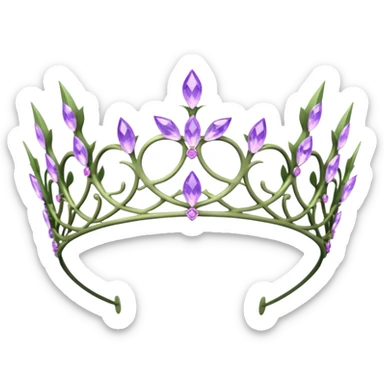 Elvish thorny fae pastel purple Tiara-crown with lilac flowers and amethyst crystals adorning it  sticker