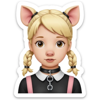 Blonde girl, wearing choker, pig tails, collar with leash sticker
