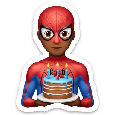 Spider-Man with a happy birthday cake sticker