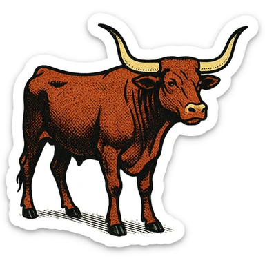 The full body of a Texas longhorn cattle which is looking forward. sticker