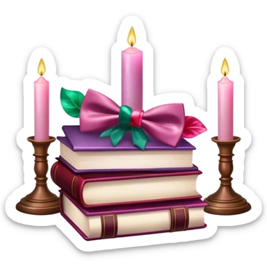 Aesthetic candles, flower petals, bow tie, books, marble stand, gemstones sticker