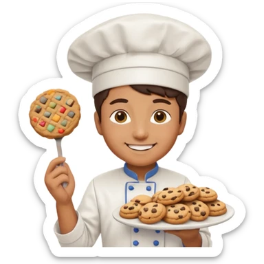 cookie factory worker emoji, wearing a chef hat, holding a tray of cookies sticker