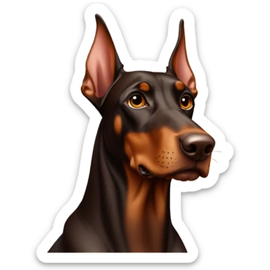 Chocolate and tan Doberman with not cropped ears sticker