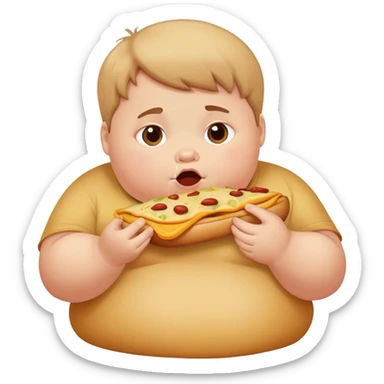  A fat kid eating food sticker