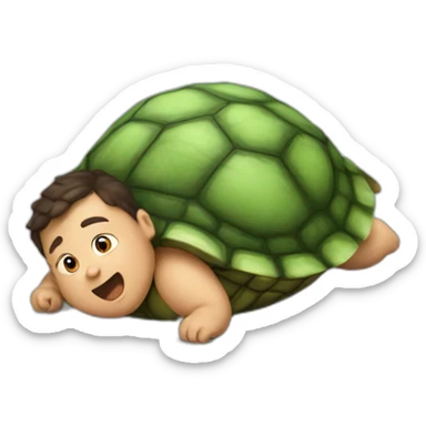 fat boy with a turtle shell laying on his back shell furiously screaming and kicking his little legs into the air sticker