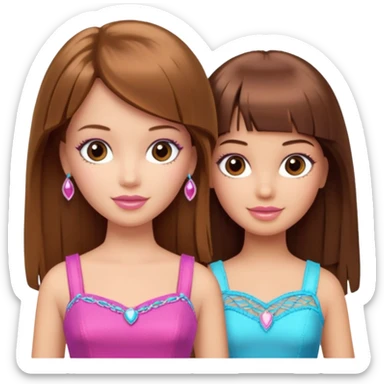 2 girls best friends one is barbie merliah summers and the other is a girl with brown hair and brown fringe and light brown eyes  sticker