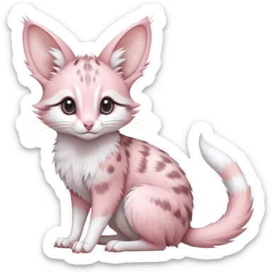 Pastel Pink, white-pointed, soft natural realistic romantic vintage antique divine beautiful elegant pretty precious cute young youthful  Fakémon-Pokémon-opossum-feline-mouse-serval-caracal-chinchilla-Minccino-Cinccino-Meowstic-rodent-hybrid-creature with a big fluffy bushy tail (full body) sticker